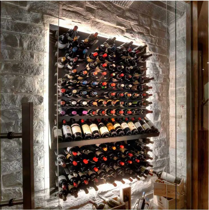 Glass Wine Display Phoenix with Wine Cellar Cooling Backlit Lighting and Brick