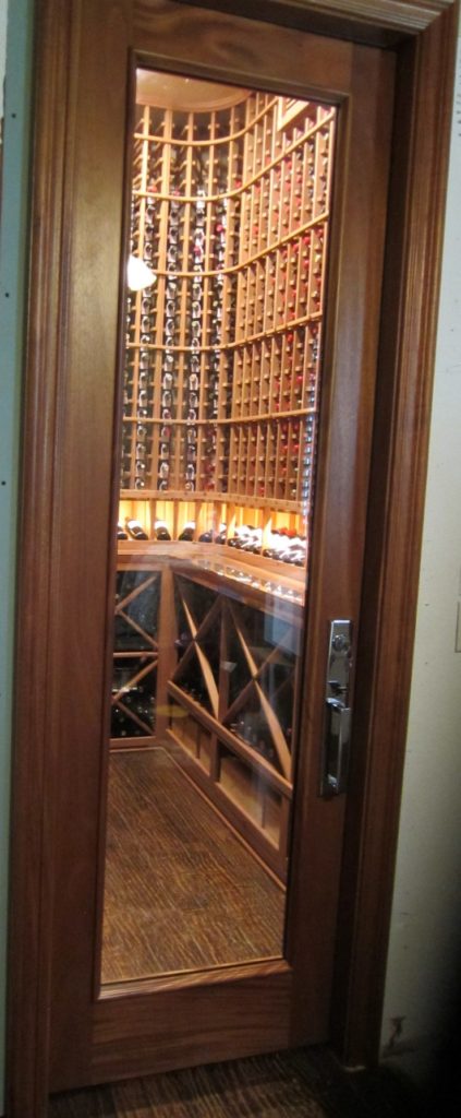 Square Top Barolo Custom Wine Cellar Door in Mahogany Designed by Experts in Phoenix