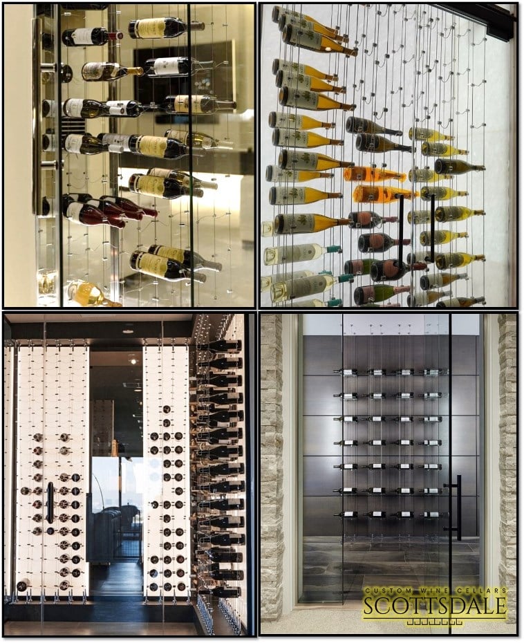 Glass Wine Cellars with Cable Wine Display Racks